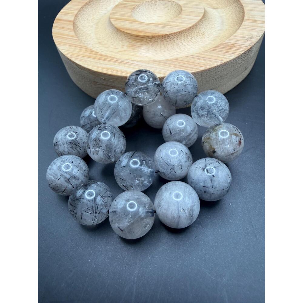 Black Tourmaline in Quartz 12mm Bracelet